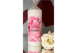 Bilderkerze mit Herzen pink, Danke Mama