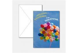 Doppelkarte Geburtstag bunte Ballone  Hochformat 12.2 x 17.5 cm