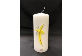 Firmung/Kommunion-Kerze weiss mit Kreuz gelb/silber mit Glitter D: 60mm H: 150mm