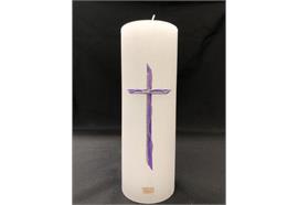 Firmung/Kommunion-Kerze wollweiss mit Kreuz violett D: 70mm H: 200mm