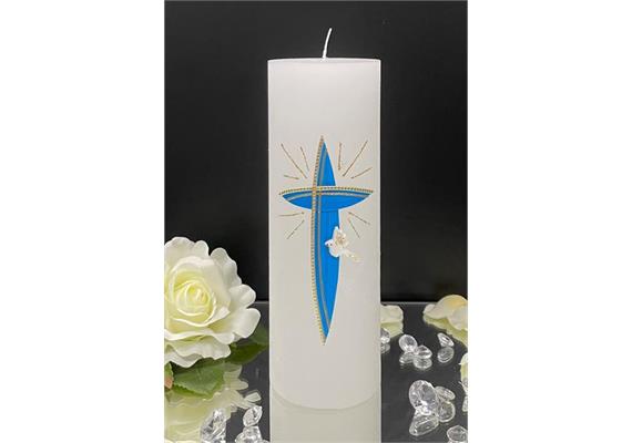 Firmung/Kommunion Kreuz blau/gold,Taube, Glitter