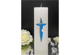 Firmung/Kommunion Kreuz blau/gold,Taube, Glitter