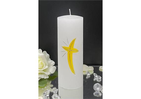 Firmung/Kommunion Kreuz gelb/silber mit Glitter