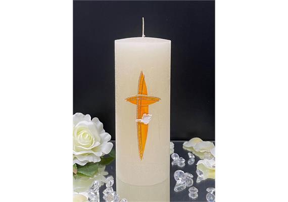 Firmung/Kommunion Kreuz orange/gold mit Taube