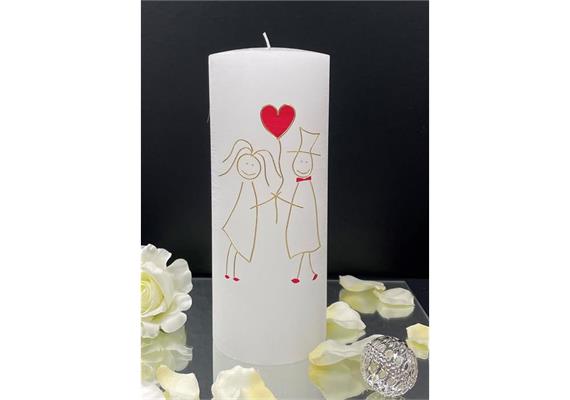 Hochzeitskerze mit Brautpaar gold und Herz pink