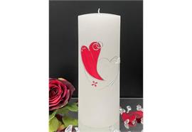 Hochzeitskerze mit Herzen, Taube und Ringe