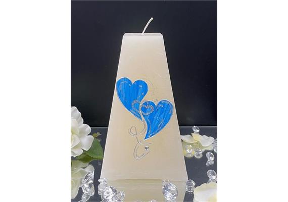 Hochzeitskerze mit zwei Herzen blau