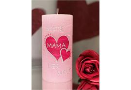 Muttertagskerze in rosa mit Herzen Beste Mama der Welt D: 70 mm H: 140 mm