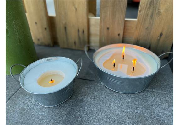 Outdoorkerze 3 Docht im Zinktopf silber gross