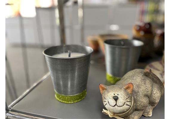 Outdoorkerze im Zinktopf silber mit Glitter grün