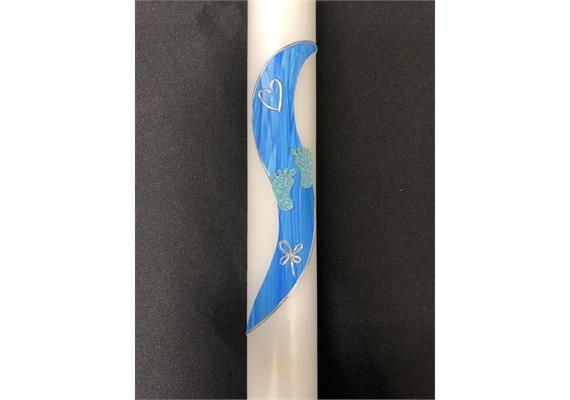 Taufkerze blau mit Füsse türkis