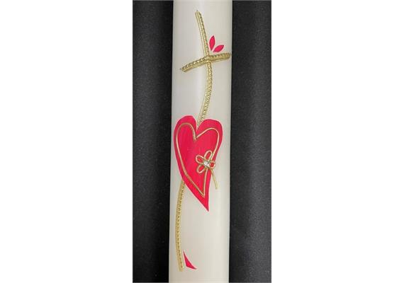 Taufkerze mit Kreuz gold und Herz rot/gold