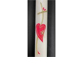 Taufkerze mit Kreuz gold und Herz rot/gold