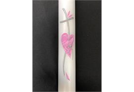 Taufkerze mit Kreuz silber und Herz rosa