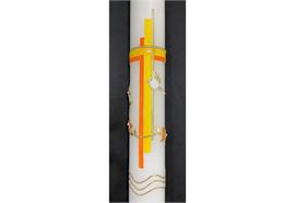 Taufkerze mit Kreuz und Blumenranke gelb/orange D: 35 mm H: 400 mm