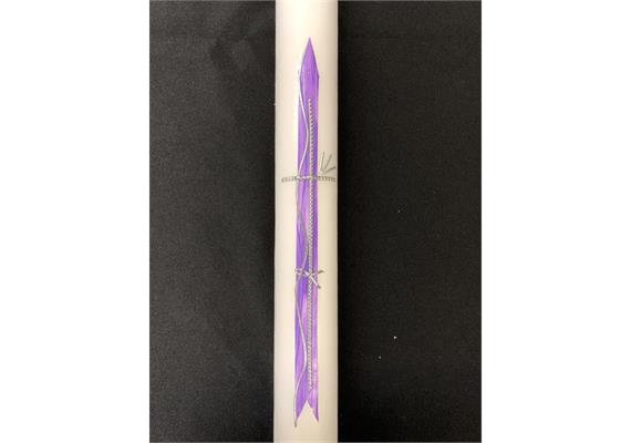 Taufkerze mit Kreuz und Fisch violett
