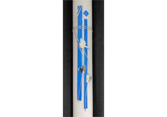 Taufkerze mit Kreuz und Taube blau