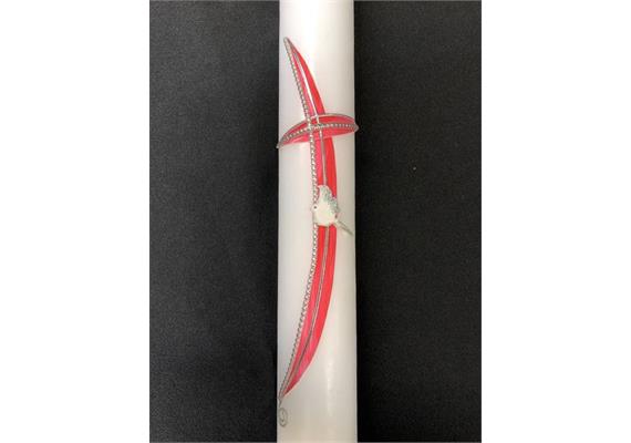 Taufkerze mit Kreuz und Taube rot