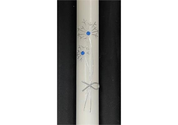 Taufkerze mit Pusteblume silber/blau