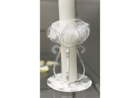 Taufkerze Stoff-Manschette mit Rand silber